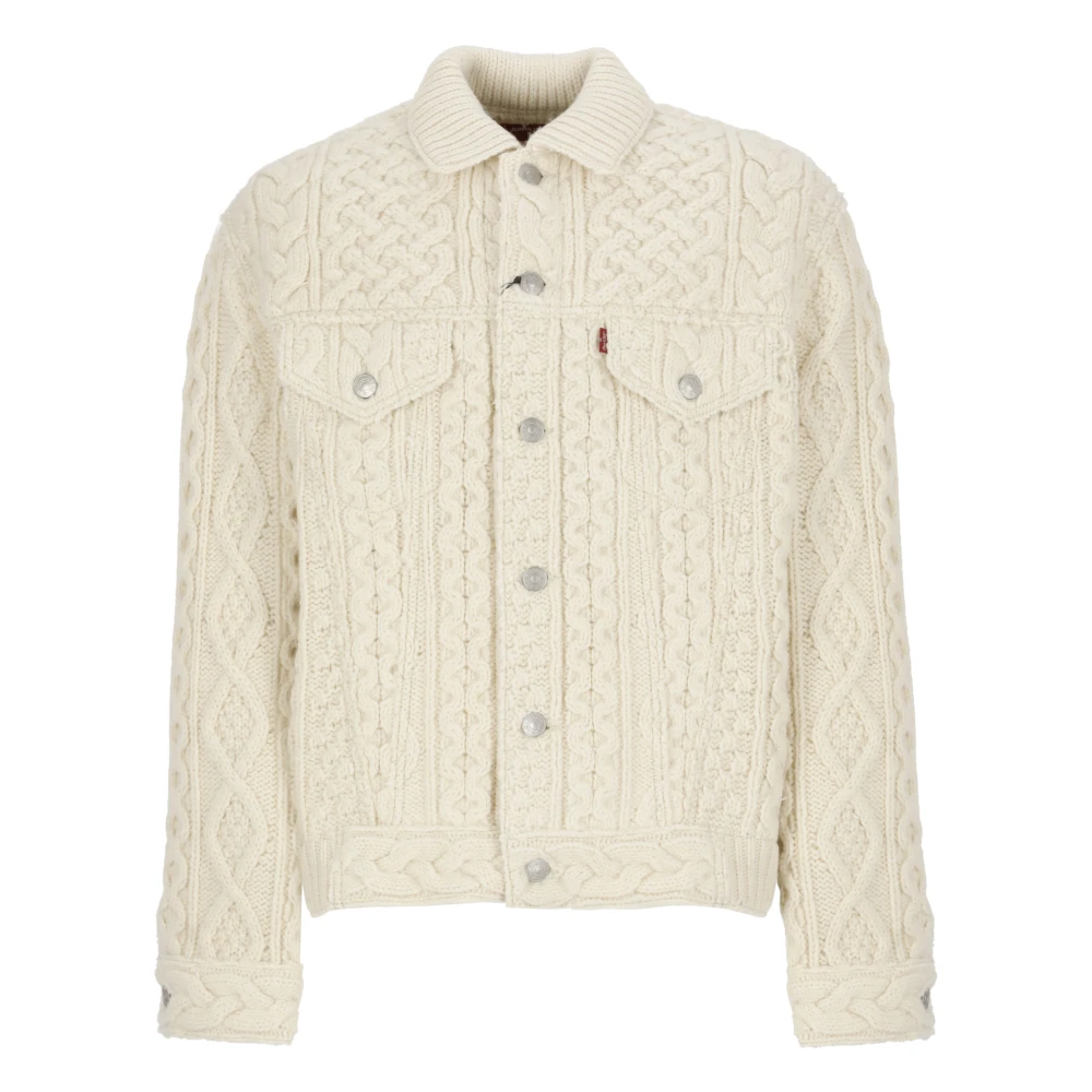 Junya Watanabe Ivoor wollen jas met vlechtpatroon Beige Heren