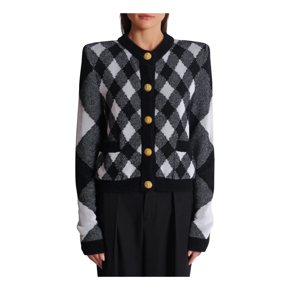 Balmain Gingham gebreide vest Black Dames