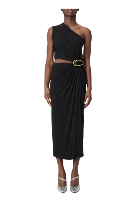 One-Shoulder Draperad Midi Klänning
