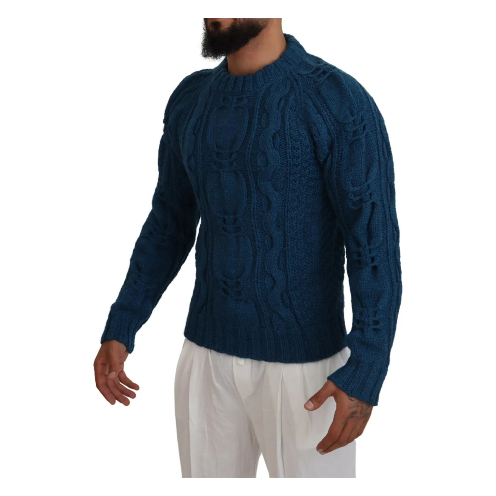 Dolce & Gabbana Elegante blauwe trui met ronde hals Blue Heren