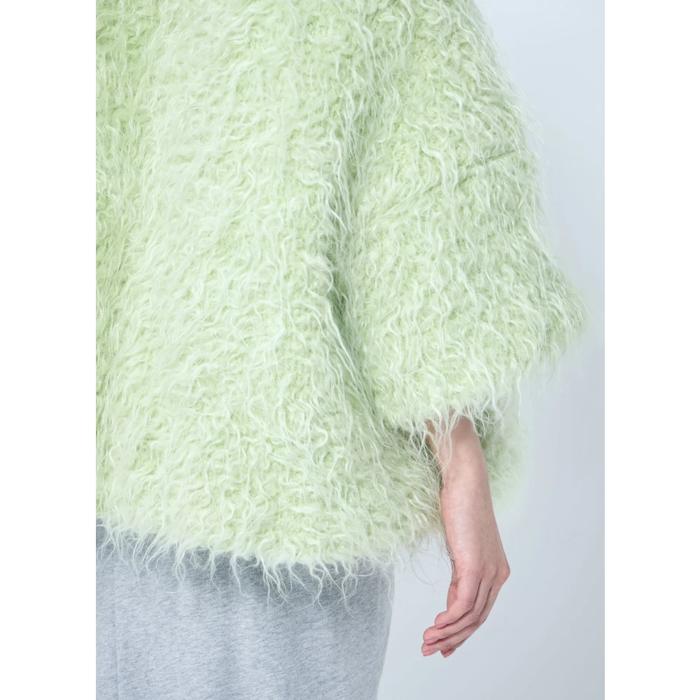 Dries Van Noten Faux Fur Jack Crewneck Lange Mouwen Green Dames