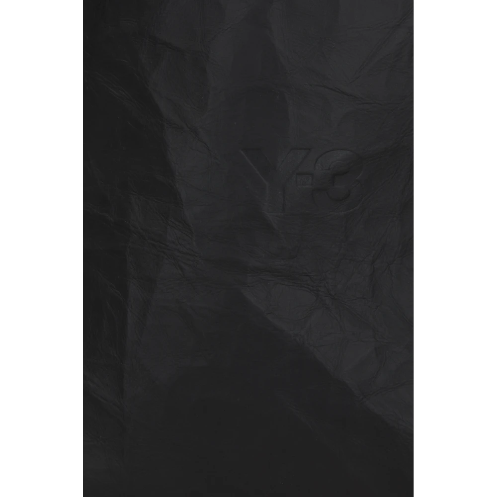 Y-3 Zwarte leren tote tas met zilveren hardware Black Heren
