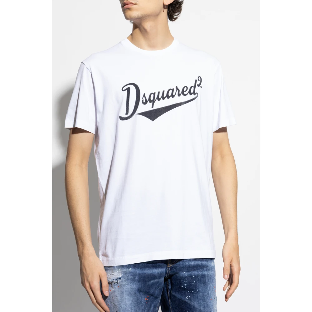 Dsquared2 T-shirt met fluwelen afwerking logo White Heren