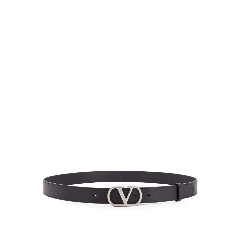 Valentino Garavani Leren Riem met VLogo Signature Gesp Black Heren