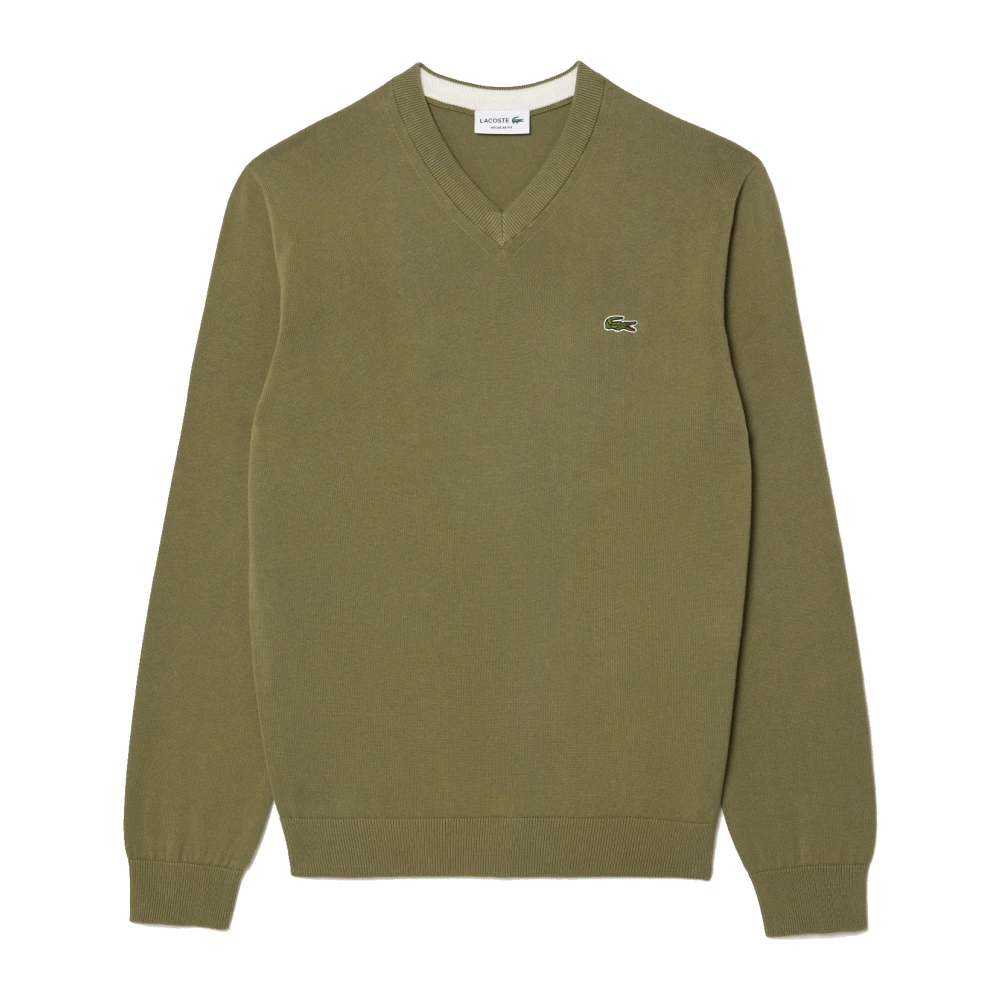 Lacoste V-hals Katoenen Trui in Khaki Green Heren