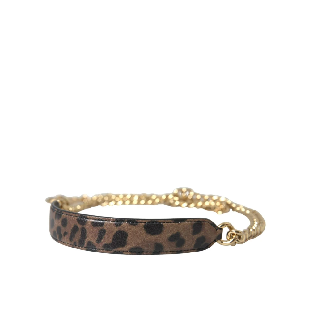 Dolce & Gabbana Leopardmönstrad Läder Axelrem Brown, Dam