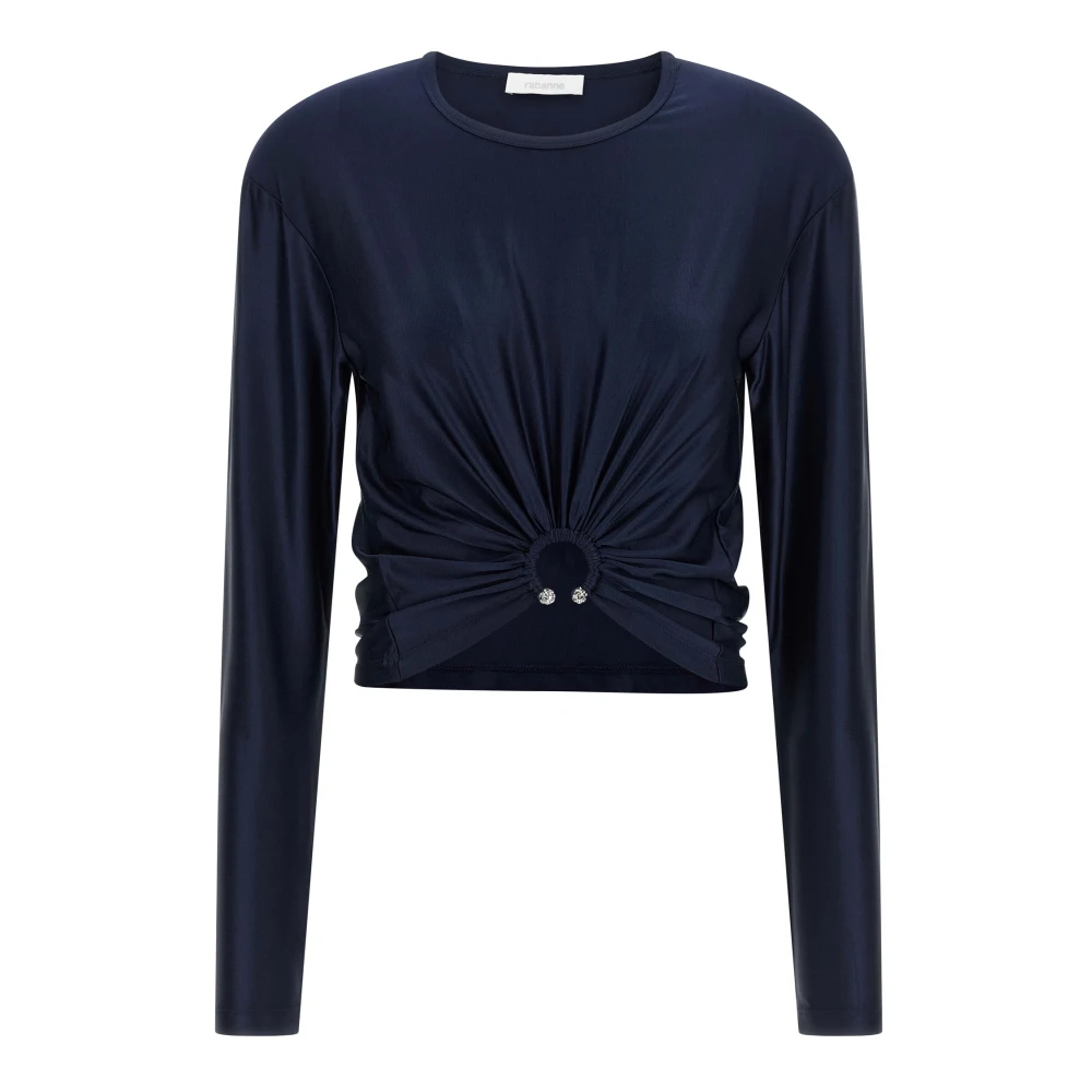 Rabanne Women's Blue Satin Viscose Top - Long Sleeve T-Shirts - Xs - Tops