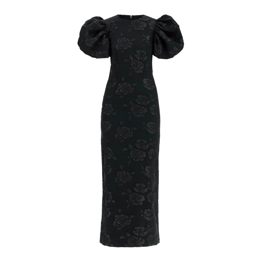 Rotate Birger Christensen Bloemen Jacquard Midi Jurk Elegante Stijl Black Dames