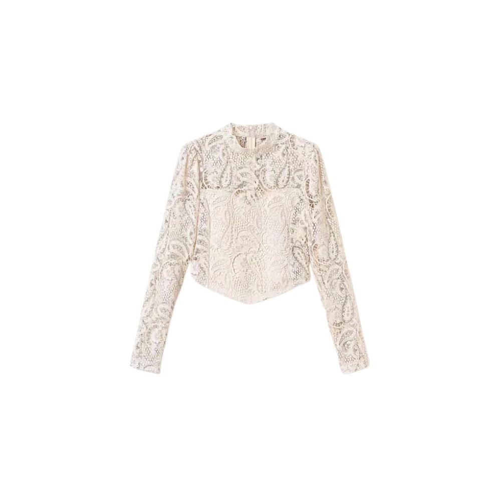 Twinset Kanten Cropped Blouse Macramé Stijl White Dames