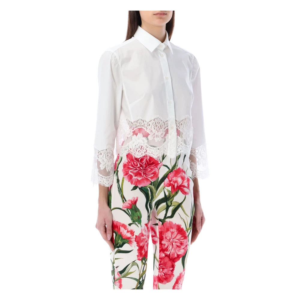 Dolce & Gabbana Geknipt shirt met kanten afwerking White Dames
