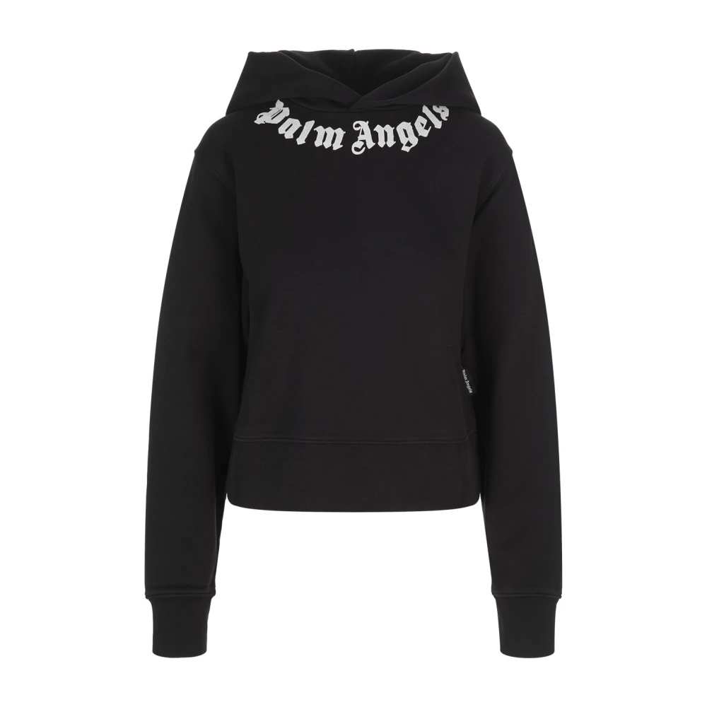 Palm Angels Zwarte katoenen hoodie met wit logo Black Dames