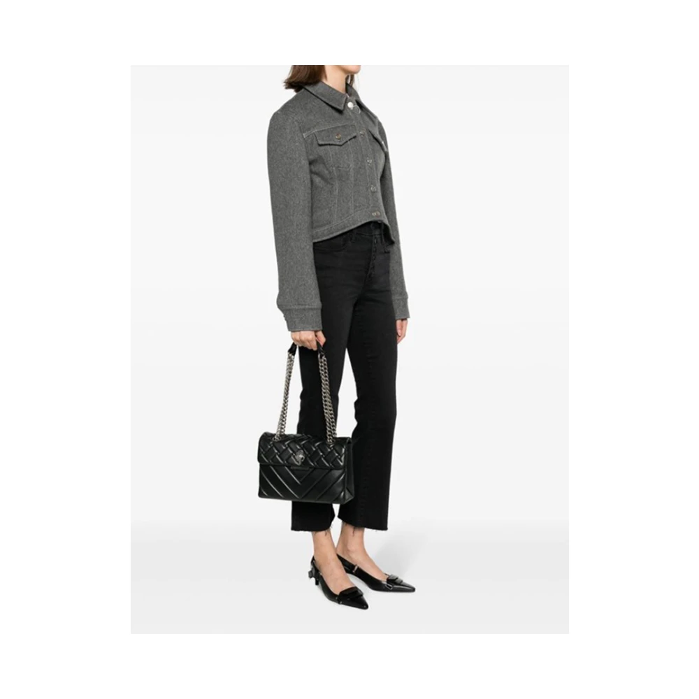 Kurt Geiger Zwarte Leren Schoudertas met Chevron Padding Black Dames