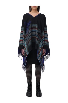 black-fringe-trim-poncho-sweater