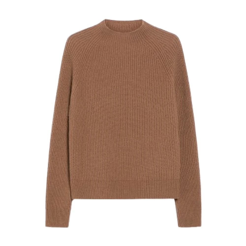 Max Mara Kameelwol Kasjmiertrui Engelse Rib Brown Dames