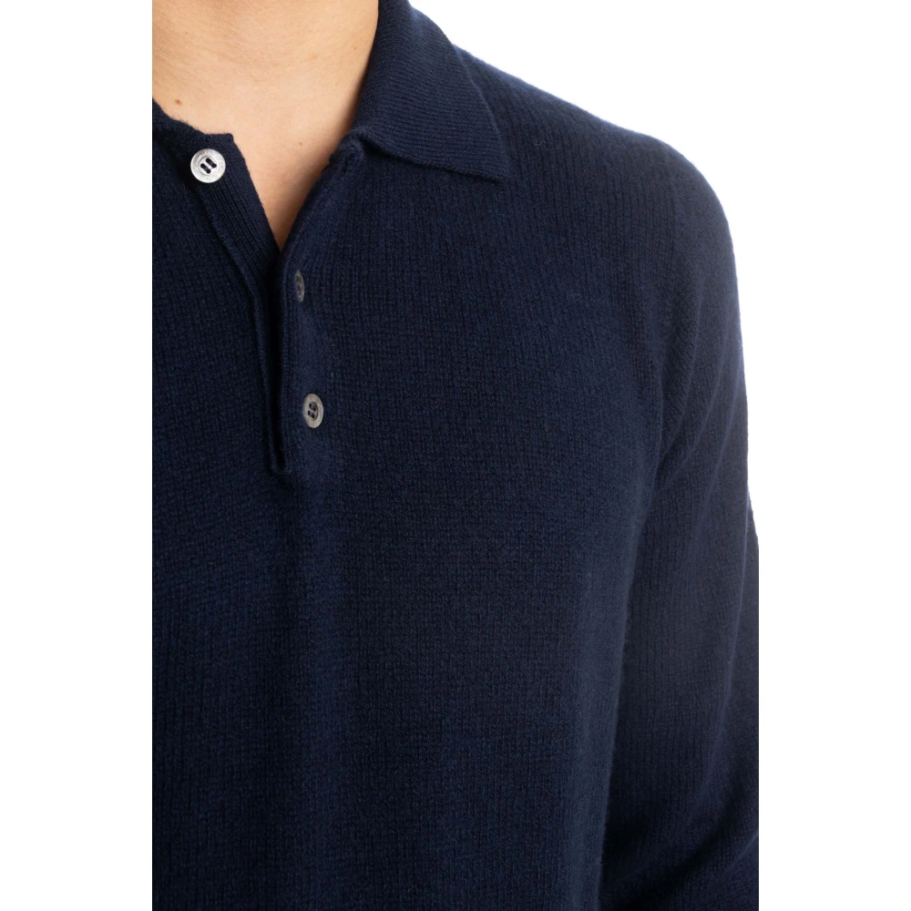 Drumohr Blauwe Polo Sweater Layering Shirt Blue Heren