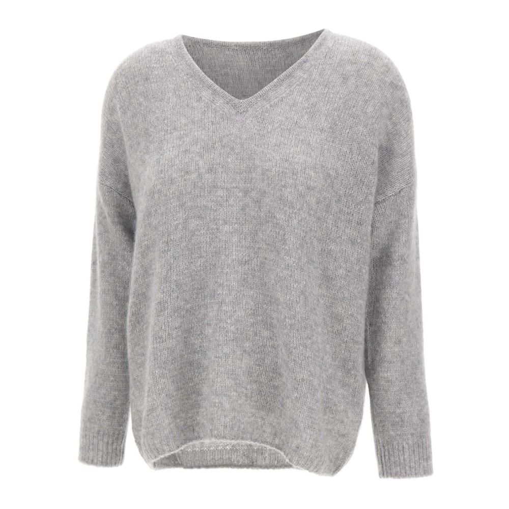 Hemisphere Kasjmier Zijden Trui Grijs V-Hals Gray Dames