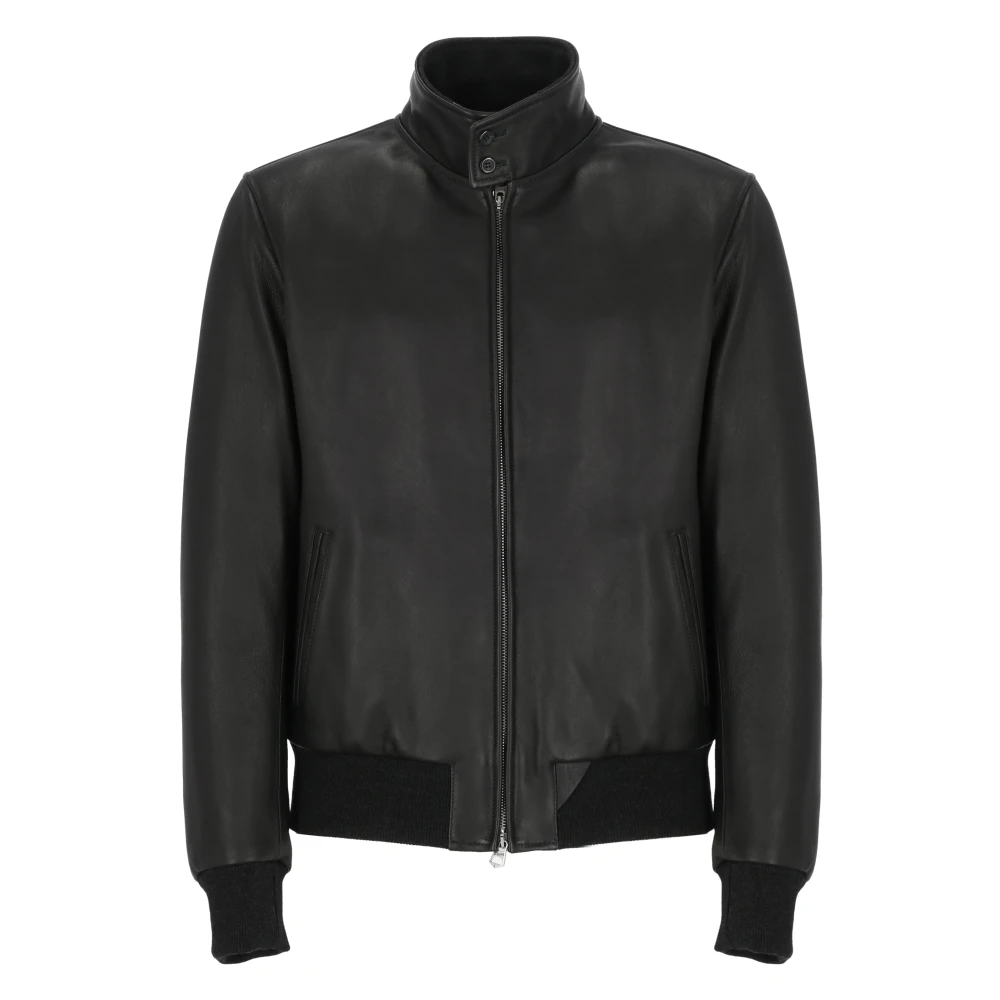 Stewart Zwarte Leren Jas Hoge Hals Rits Black Heren