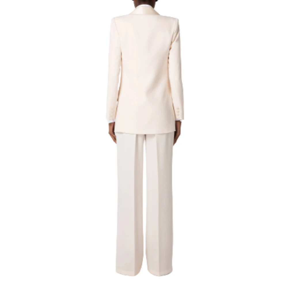 Elisabetta Franchi Beige Dubbelbreasted Jas met Satijnen Details Beige Dames