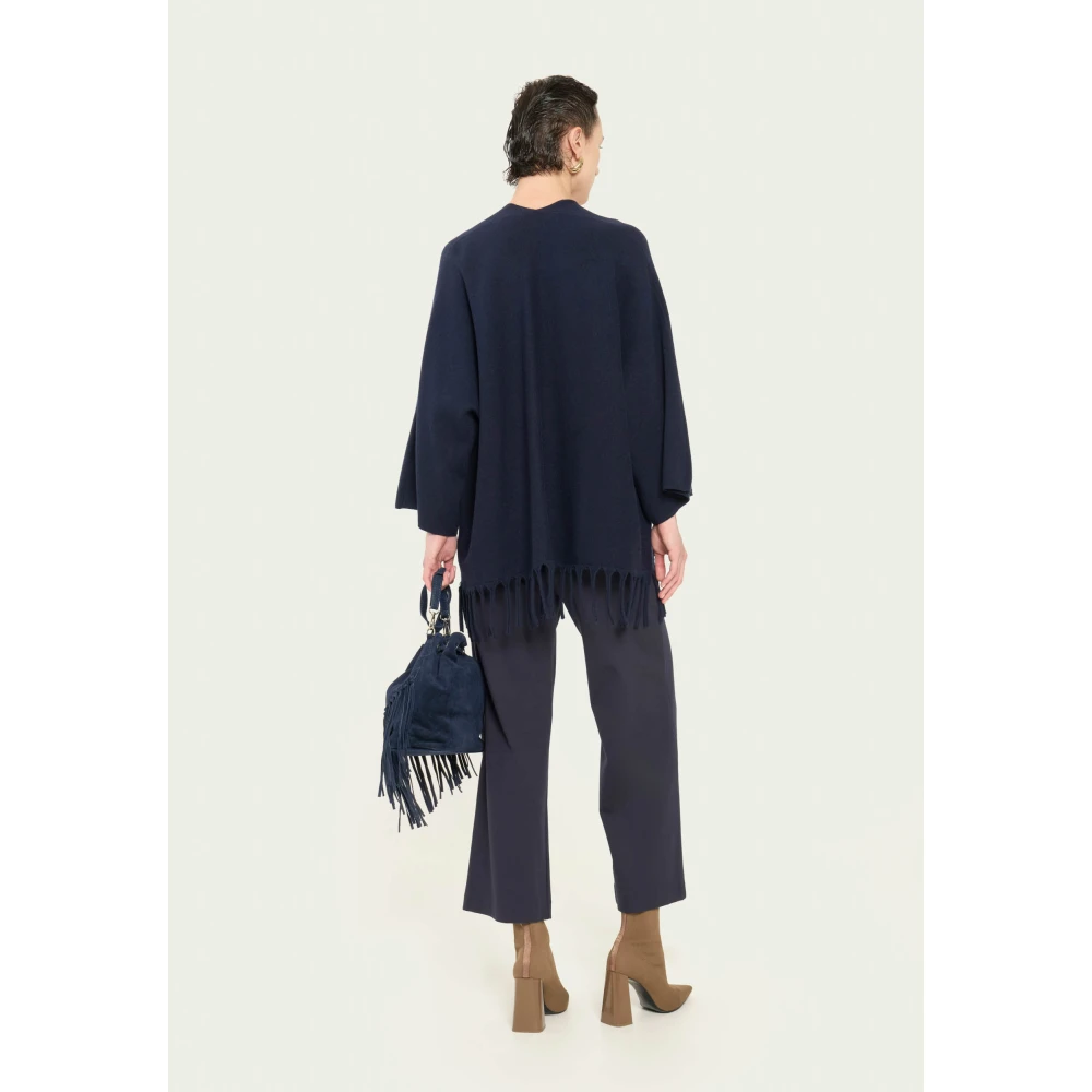 Vicario Cinque Fringe Mouw Viscose Vest Blue Dames
