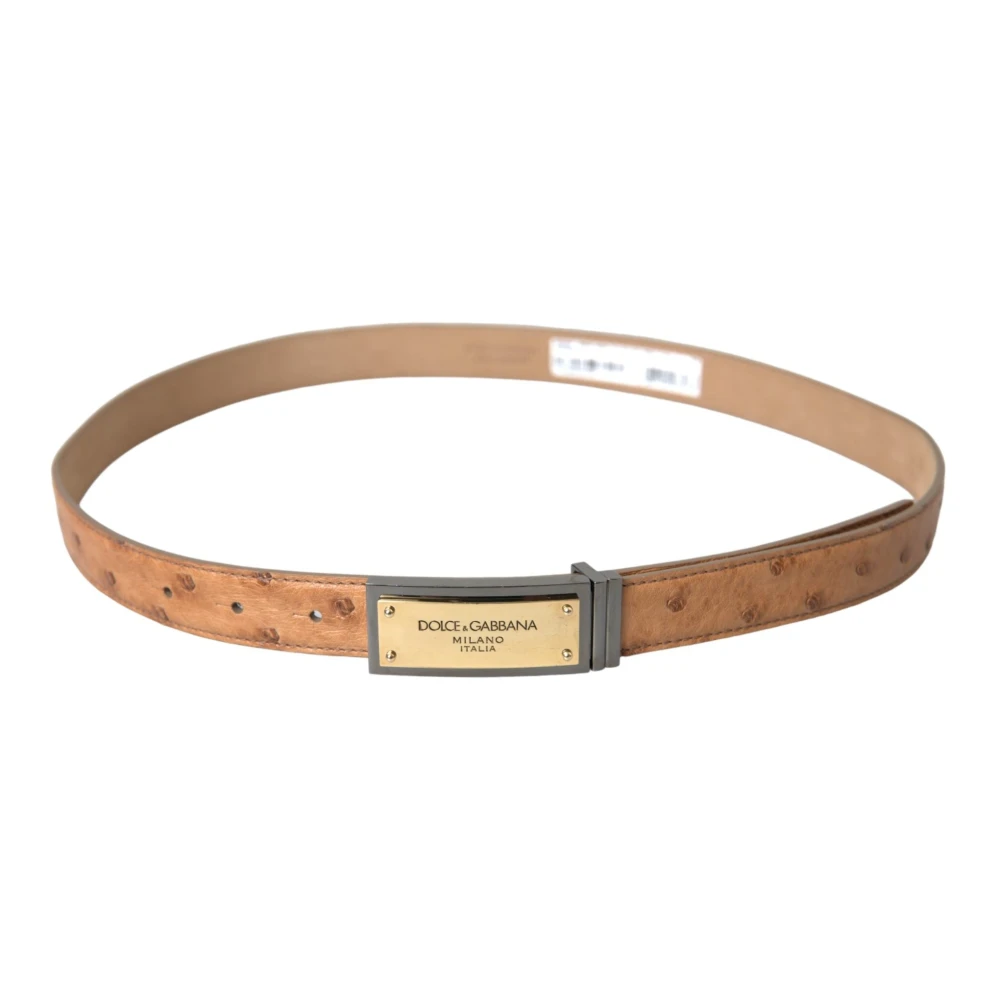 Dolce & Gabbana Beige Lederen Gouden Logo Riem Beige Heren