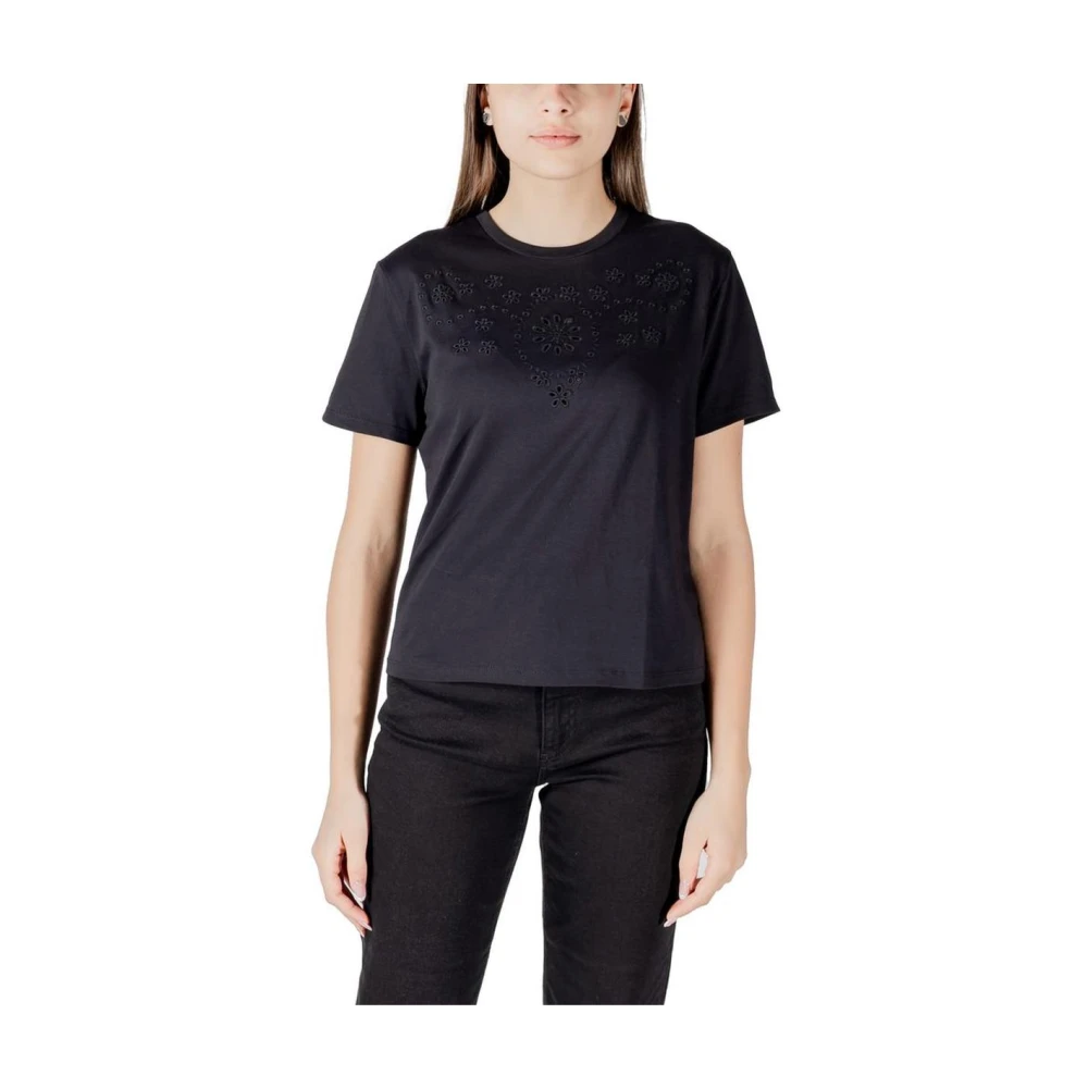 Jacqueline De Yong Women's Black Cotton Crew Neck T-Shirt