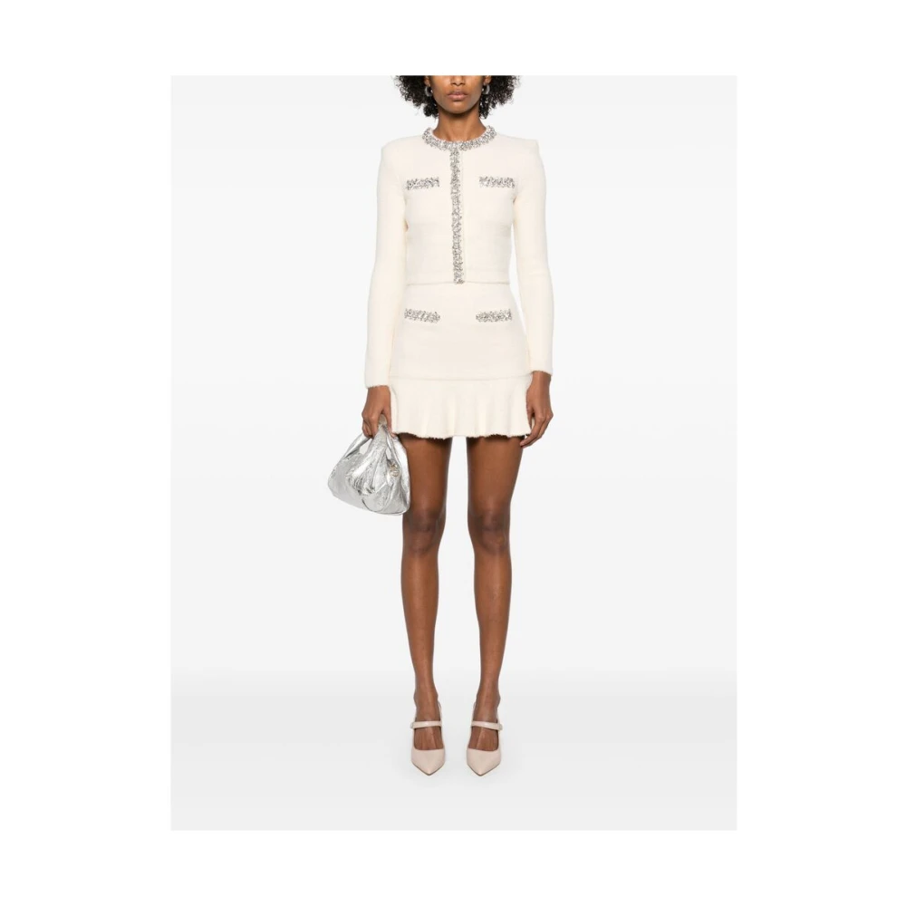Self Portrait Beige Wijd Uitlopende Rok met Zakken White Dames