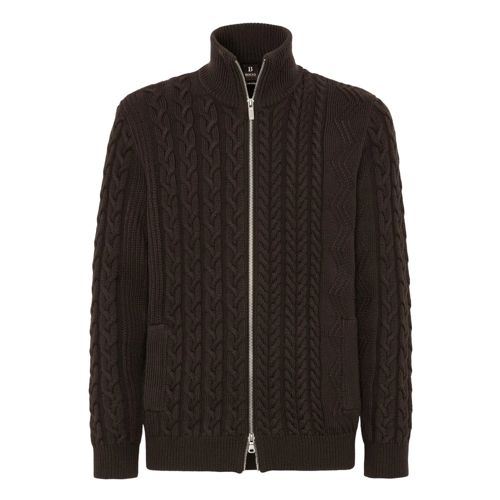 Boggi Milano Gemengde Steek Full-Zip Trui van Merinowol Brown Heren