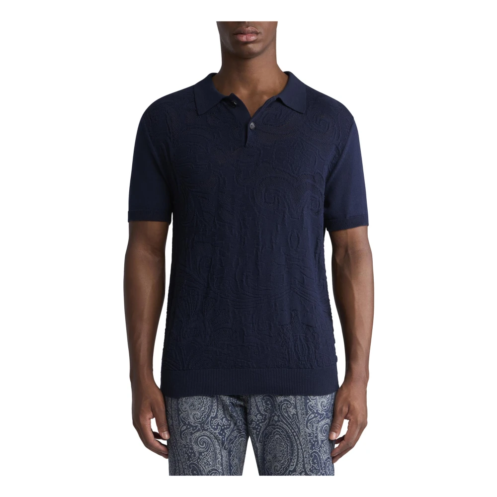 ETRO Blauw Paisley Patroon Poloshirt Blue Heren