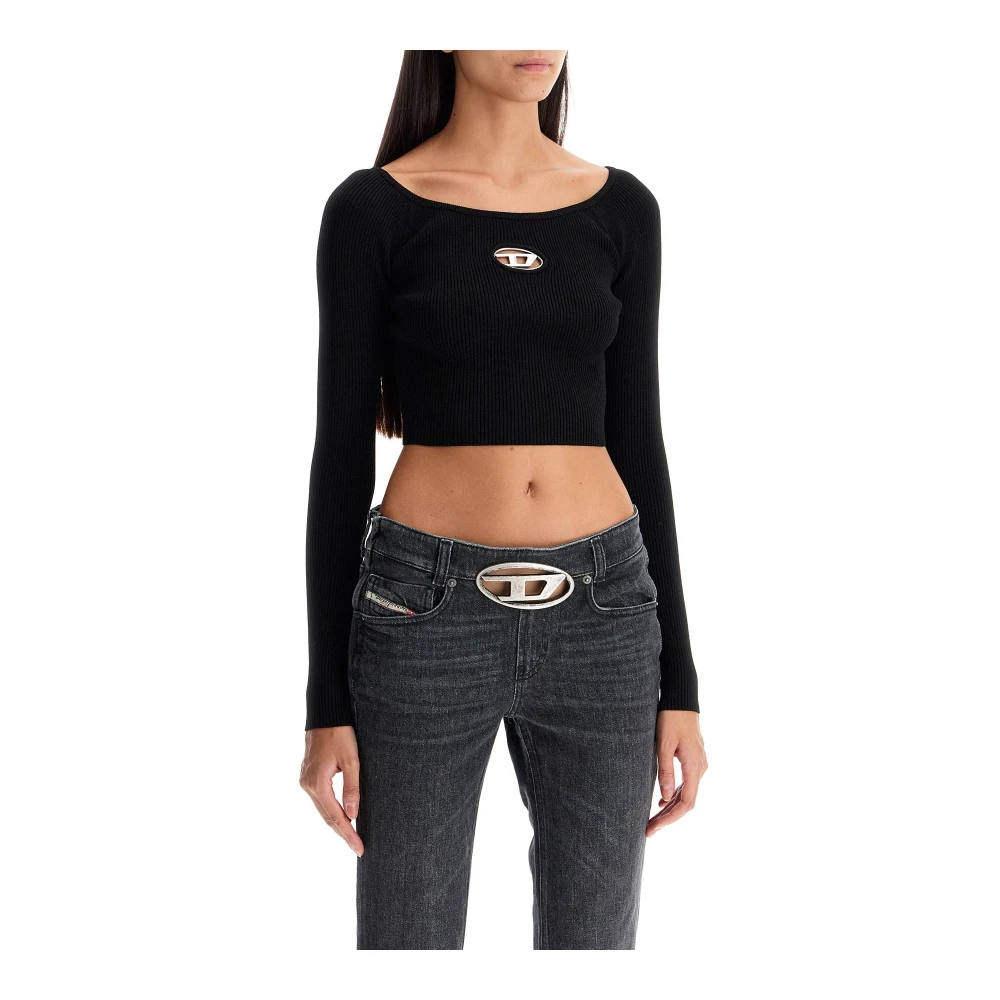 Diesel Gebreide Crop Top met Wijde Halslijn Black Dames