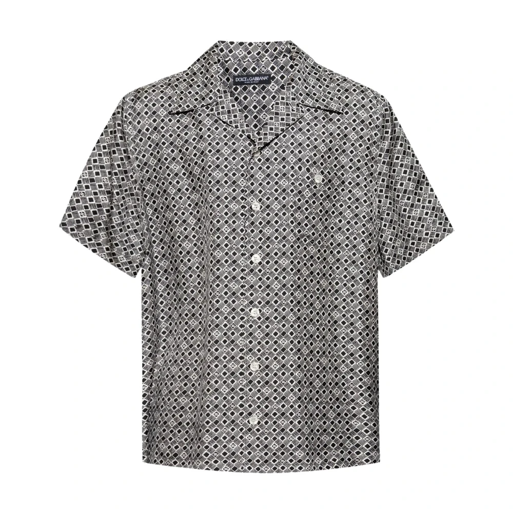 Dolce & Gabbana Mannelijk Multicolor Overhemden Heren, Veelkleurig, L, Zijden Overhemd Met Geometrisch Patroon