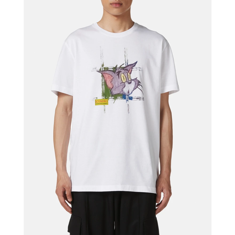 Iceberg Klassiek regular fit wit T-shirt van katoenen jersey met Tom-print op de voorkant White Heren