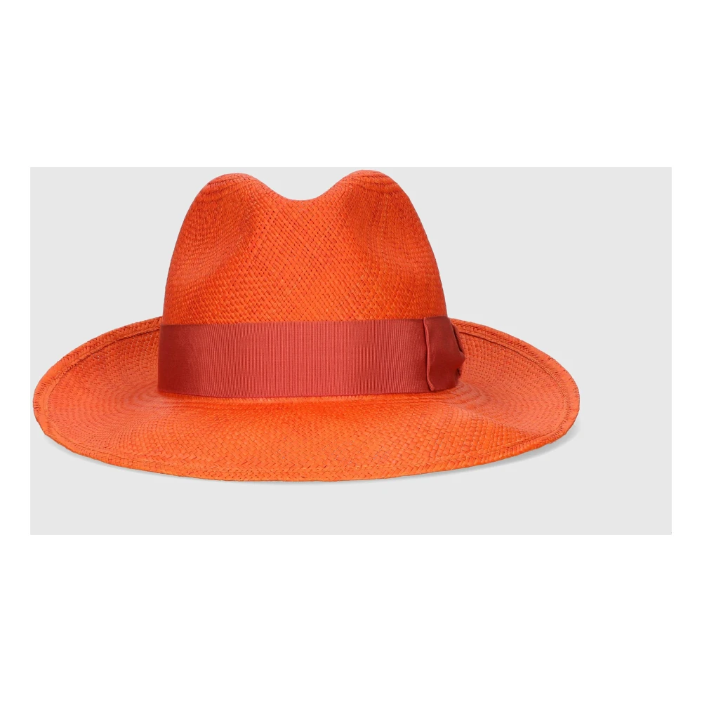 Borsalino Handgeweven Panama Hoed Orange Heren