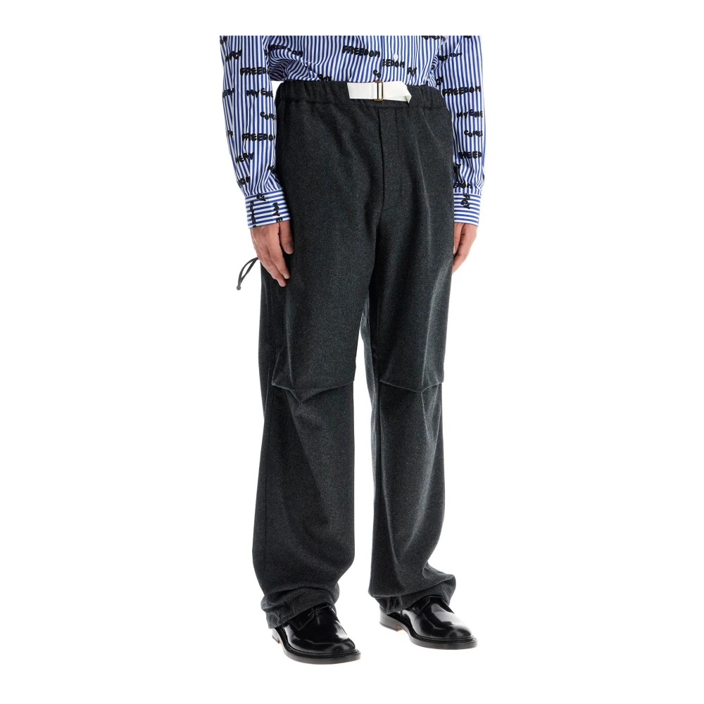 Darkpark Wollen broek met relaxed fit en riem Gray Heren
