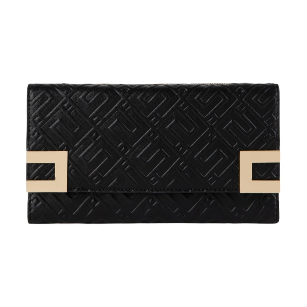 Elisabetta Franchi Svart plånbok i syntetiskt läder med präglad logotyp och guldmetallkedja Black, Dam