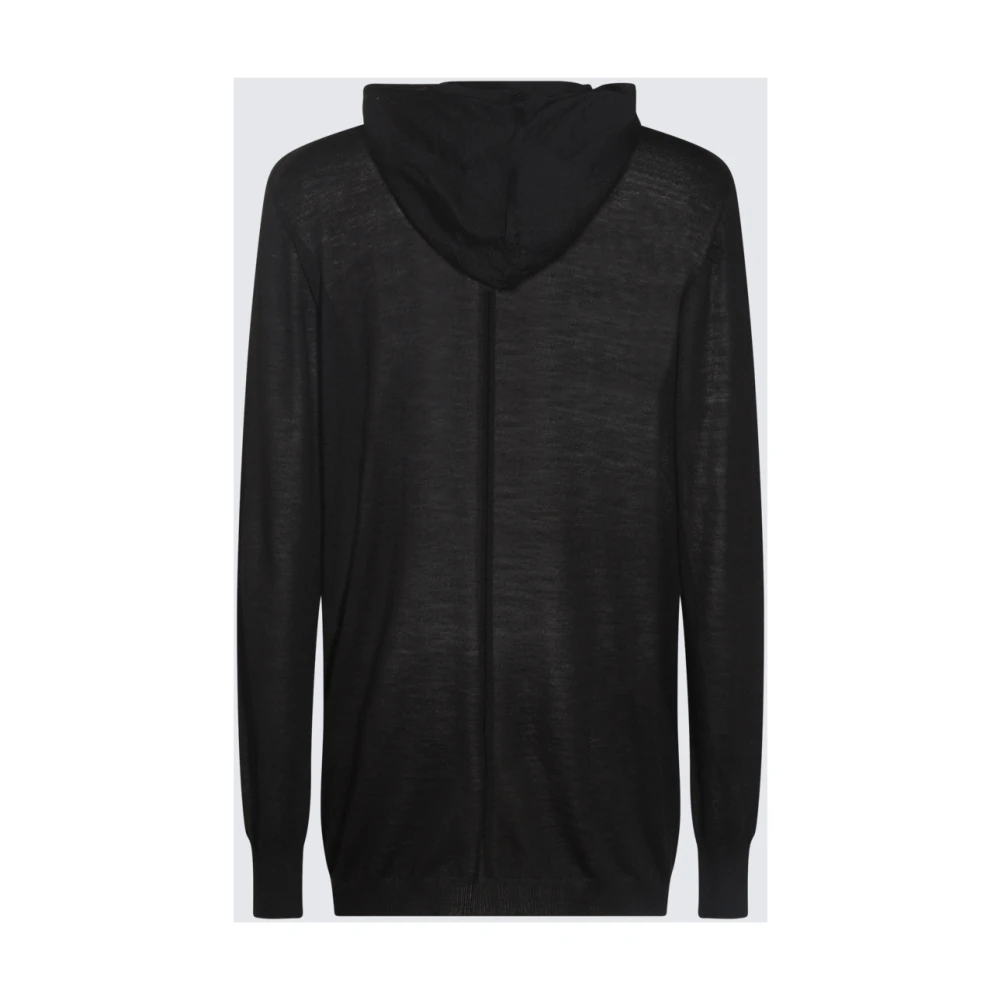 Rick Owens Zwarte Wollen Gebreide Hoodtruien Black Heren