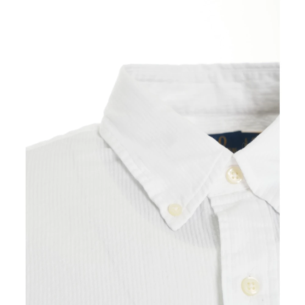 Polo Ralph Lauren Witte Geribbelde Aansluitende Overhemd White Heren