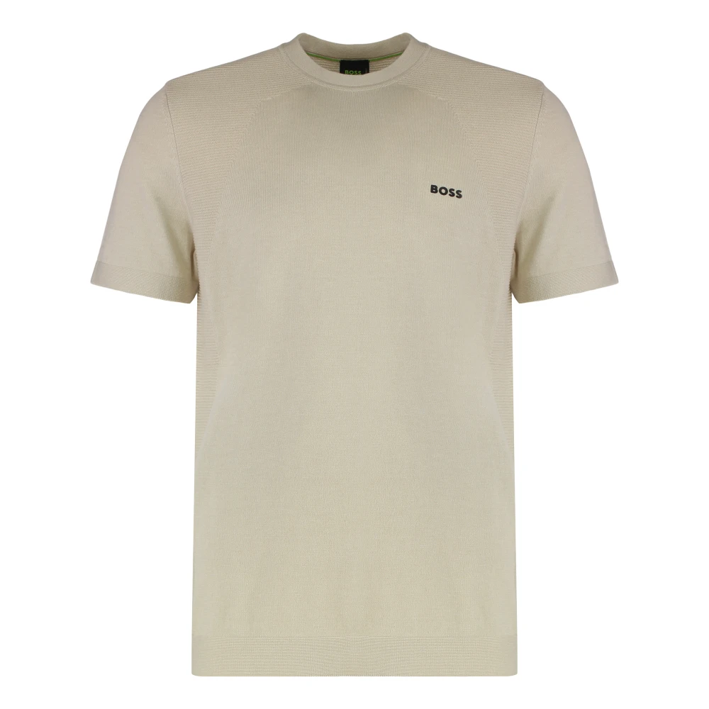 Hugo Men's Beige T-Shirt In Knit Short Sleeves - T-Shirts - S - Tops