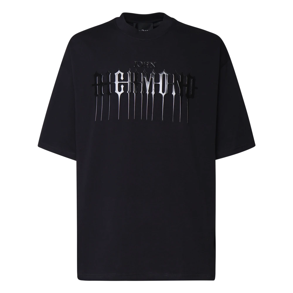 John Richmond Svart Bomull T-shirt med Fronttryck Black, Herr