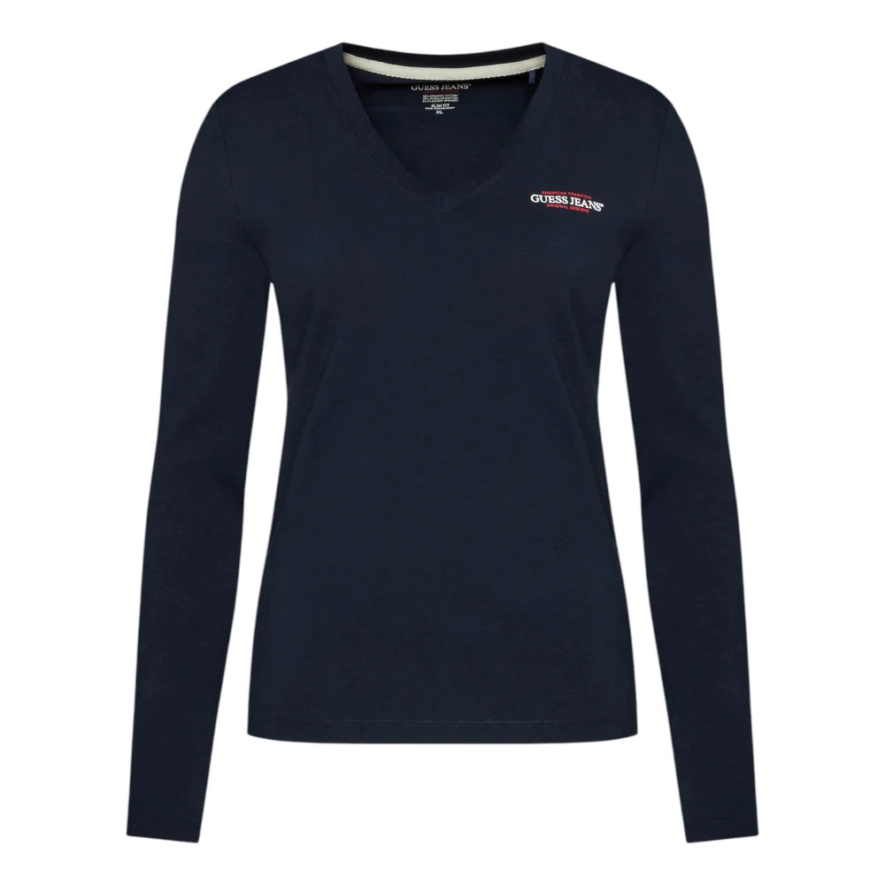 Guess Organisch katoenen longsleeve slim fit T-shirt Blue Dames