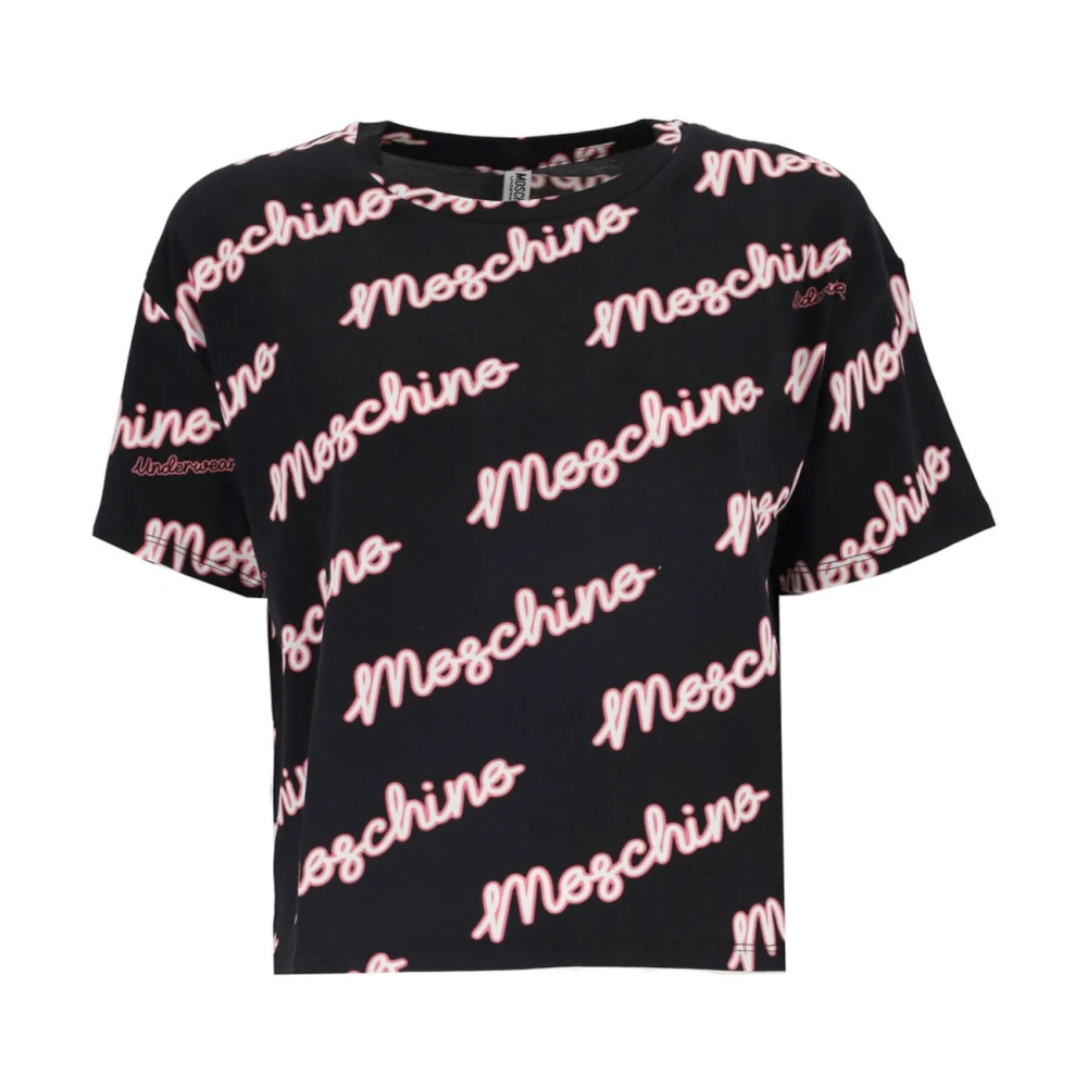 Moschino Zwarte T-shirts en Polos met All Over Tekst Black Dames