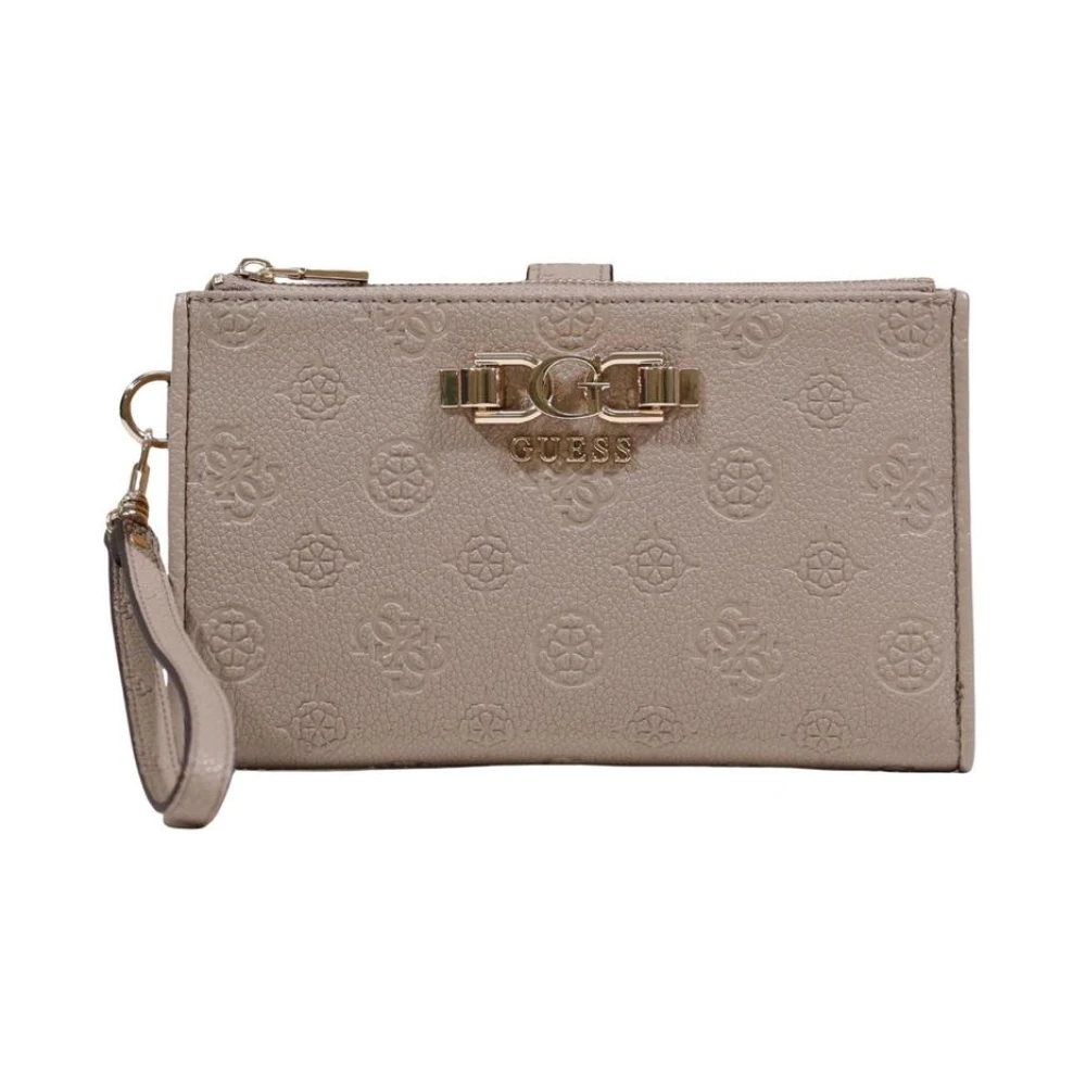 Guess Beige Plånbok Med Dragkedja Och Knappstängning Med Innerfickor
