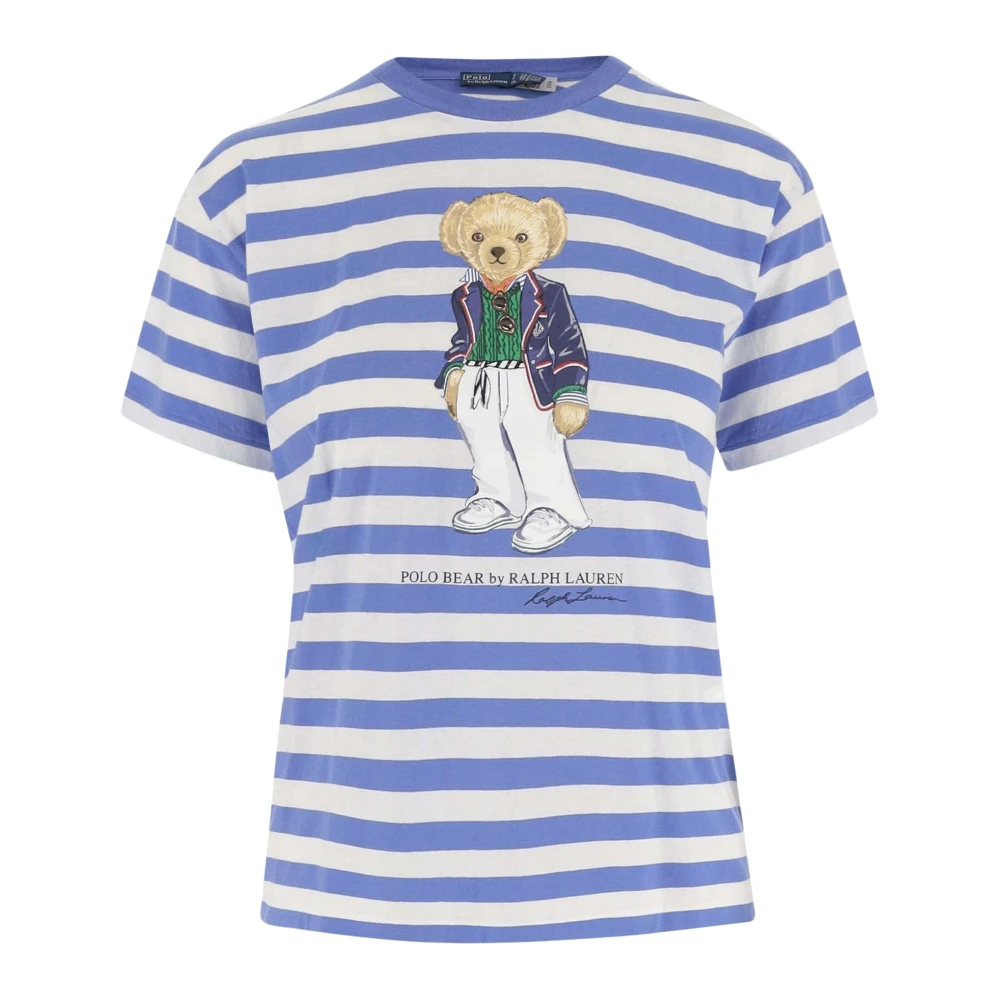 Polo Ralph Lauren Blauwe Gestreepte T-shirts en Polos met Berenprint Blue Dames