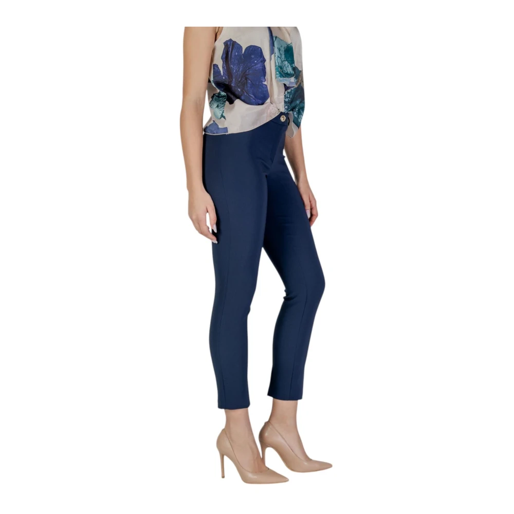 RINASCIMENTO Blauwe Effen Broek met Rits en Knoopsluiting Blue Dames