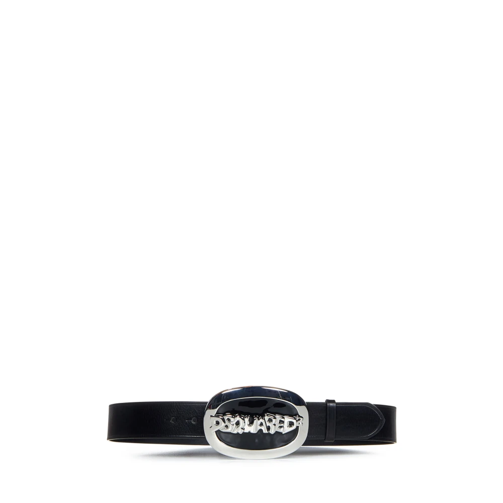 Dsquared2 Vrouw Zwart Accessoires Dames, One Size, Leer, E Leren Riem Met Zilveren Gesp