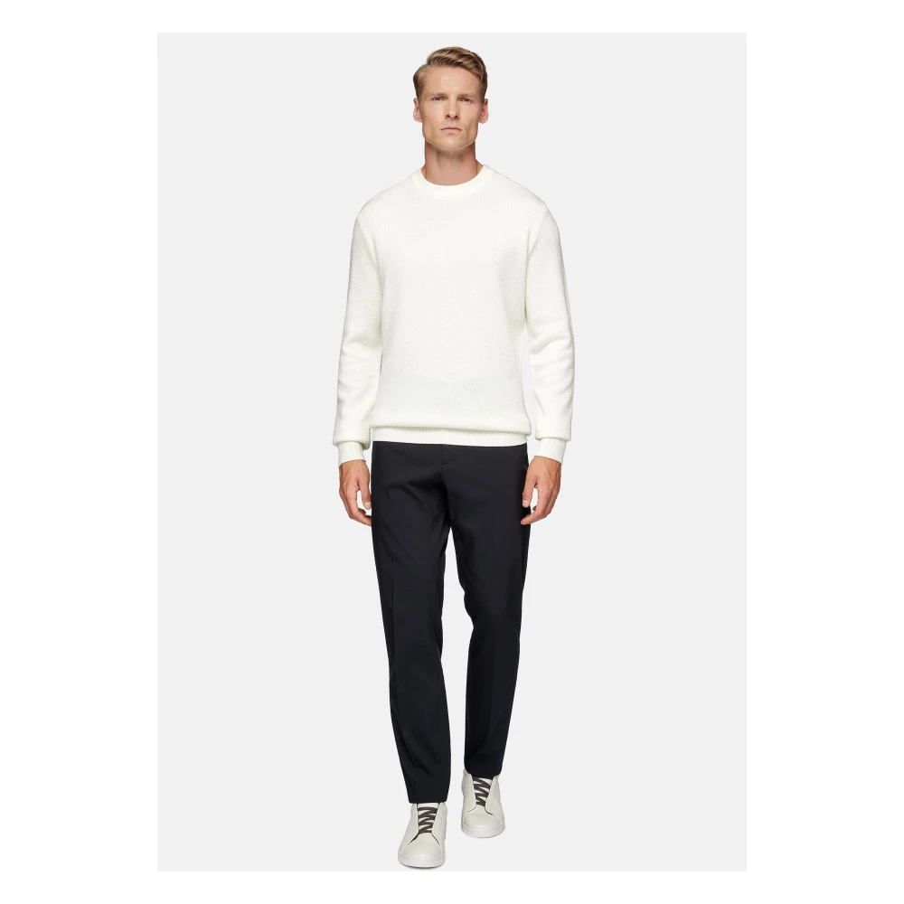 Boggi Milano Merino Wol Trui met Ronde Hals 7 Gg White Heren