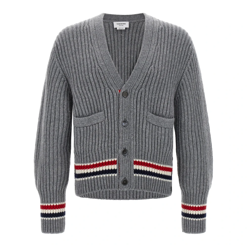 Thom Browne Men's Gray Ribbed Cashmere Cardigan - Cashmere Knitwear - M - Knitwear