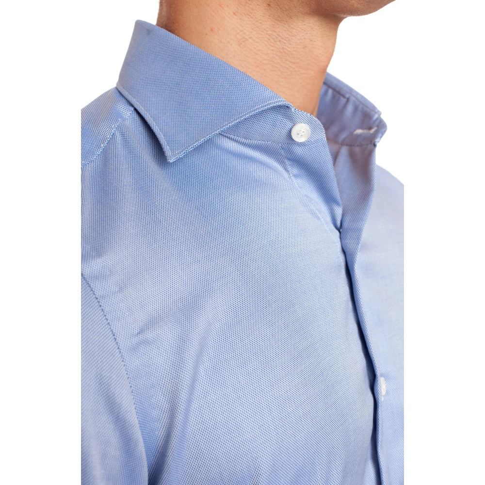 Finamore Neapolitaans Vervaardigde Slim-Fit Casual Overhemden Blue Heren