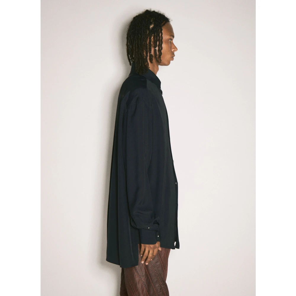 Mugler Viscose Shirt met Doorboorde Hardware Versiering Black Heren