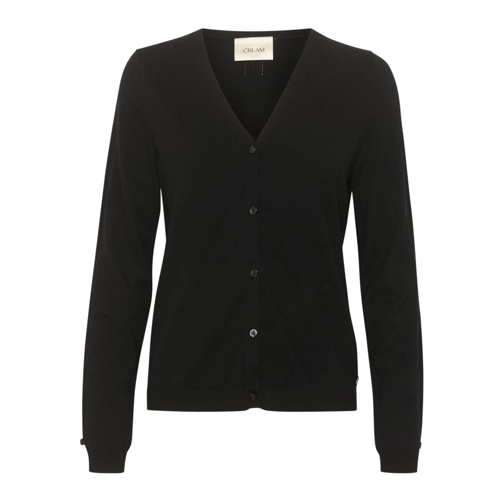 Cream Zwart Gebreid Vest met V-Hals Black Dames