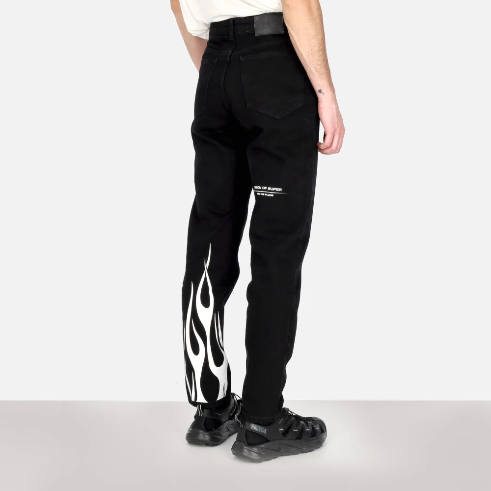Vision OF Super Zwarte Denim Jeans met Bedrukte Vlammen Black Heren